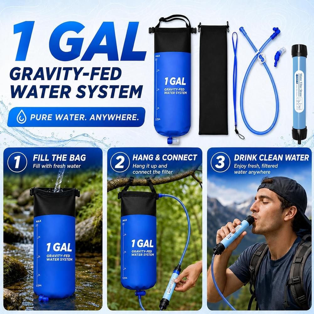 Water Purification Straw - Kit con sacchetto filtrante per acqua